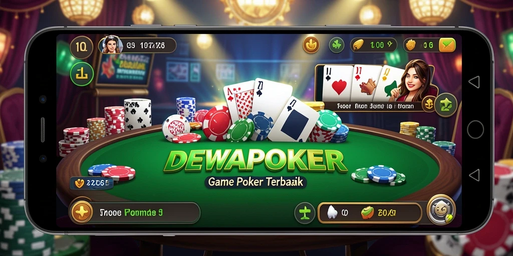 Tampilan utama gameplay DEWAPOKER dengan pemain poker yang beraksi.