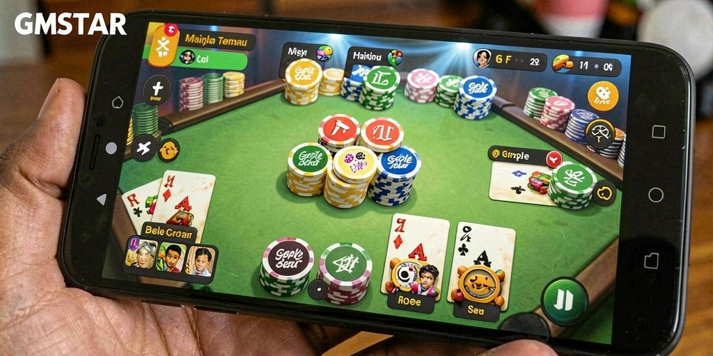 Screenshot gameplay GMSTAR menampilkan suasana seru permainan Gaple.