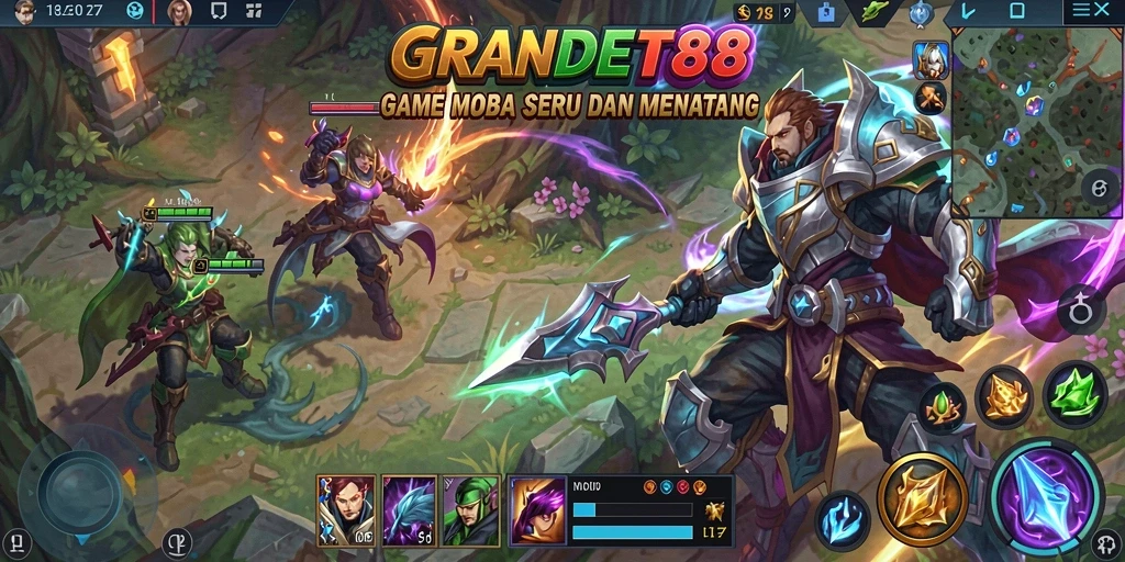 Tangkapan layar gameplay <strong>GRANDBET88</strong> menampilkan pertempuran tim yang intens.