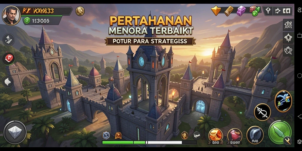 Screenshot gameplay menampilkan aksi menara pertahanan yang intens.