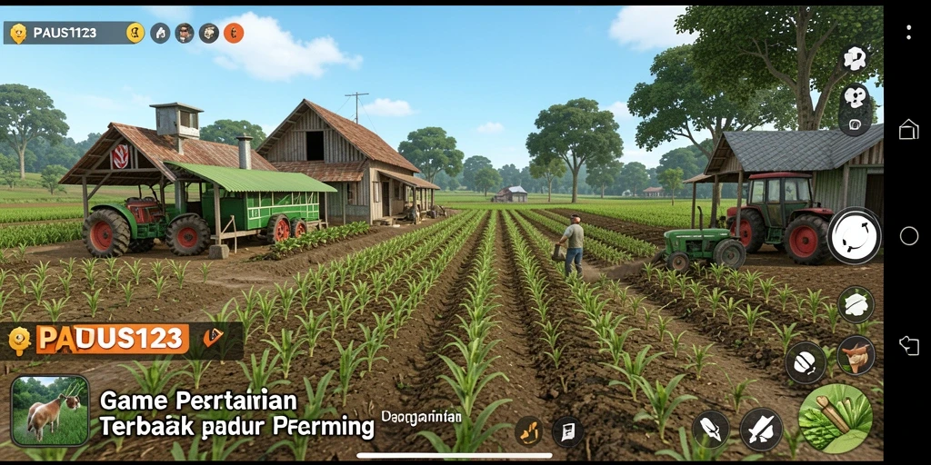 Screenshot gameplay PAUS123 dengan berbagai tanaman dan dekorasi.